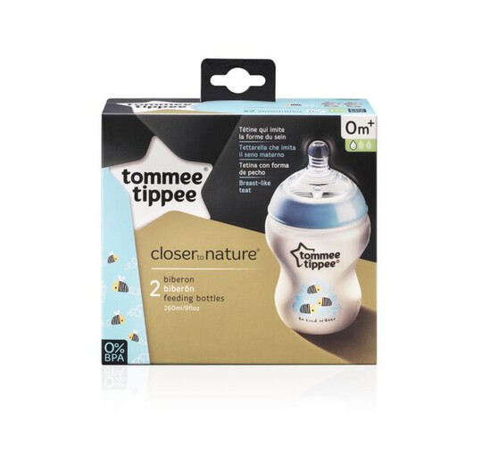 Tommee Tippee Closer to Nature 2x260ml Easi-Vent™ BPA free Decorative Feeding Bottles - Blue image number 2
